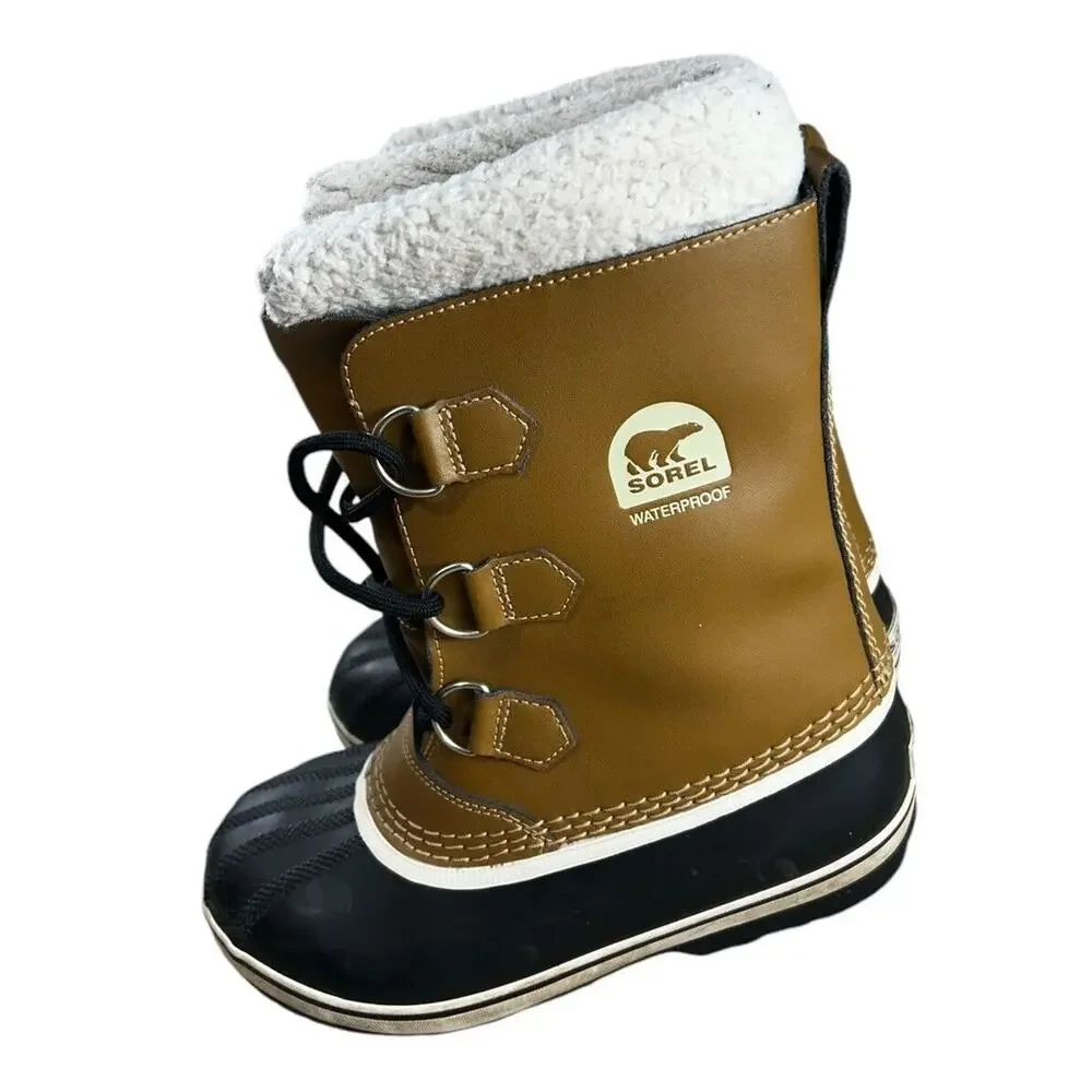 Sorel Snow Winter Duck Boots Women's Sz 4 Tan Leather Lace Up Waterproof Liners